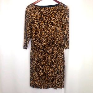 Chaps Cheetah Print Midi Dress Plus Long Sleeve Cinched Formal Business Womens